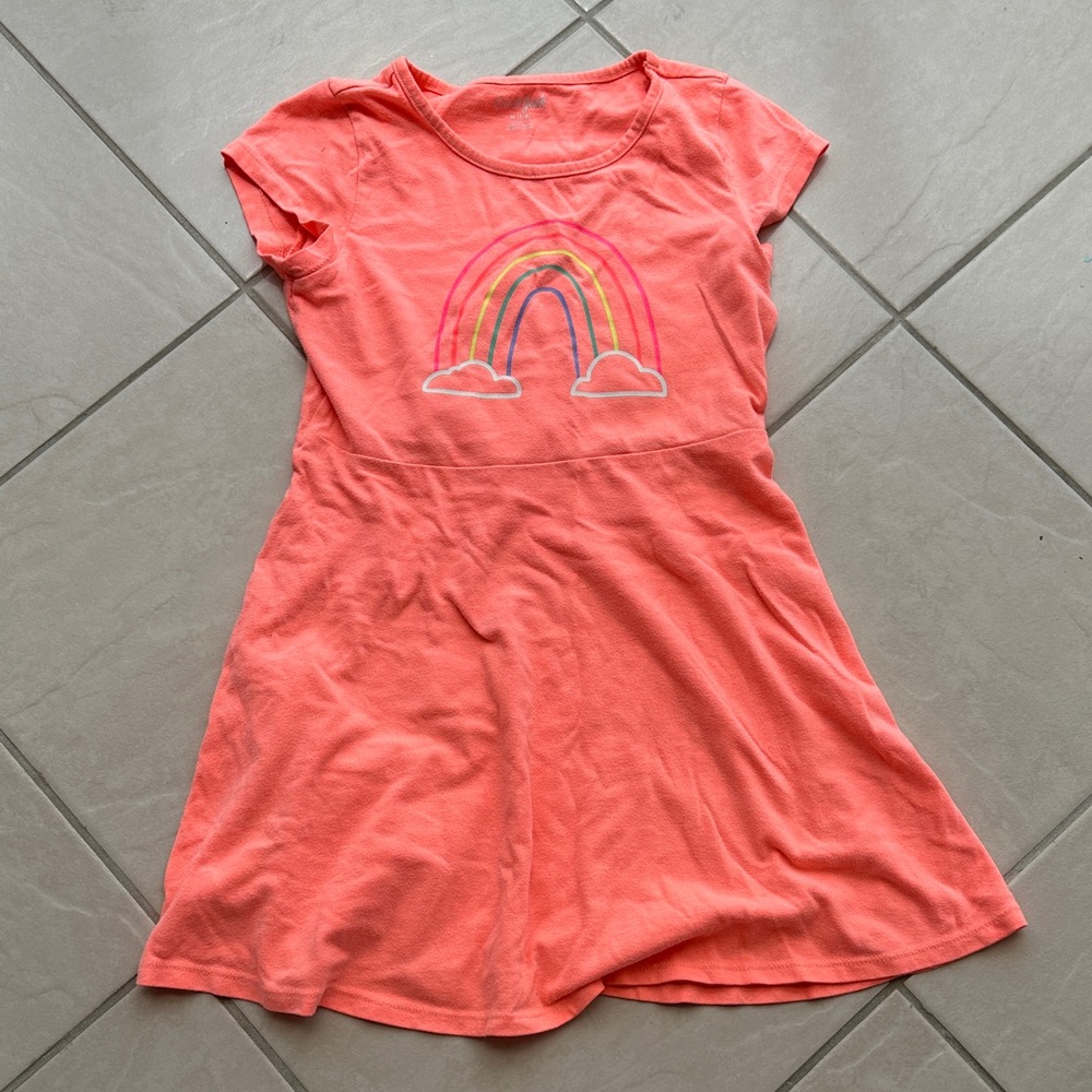 Cat & Jack Coral Dress with Rainbow Print